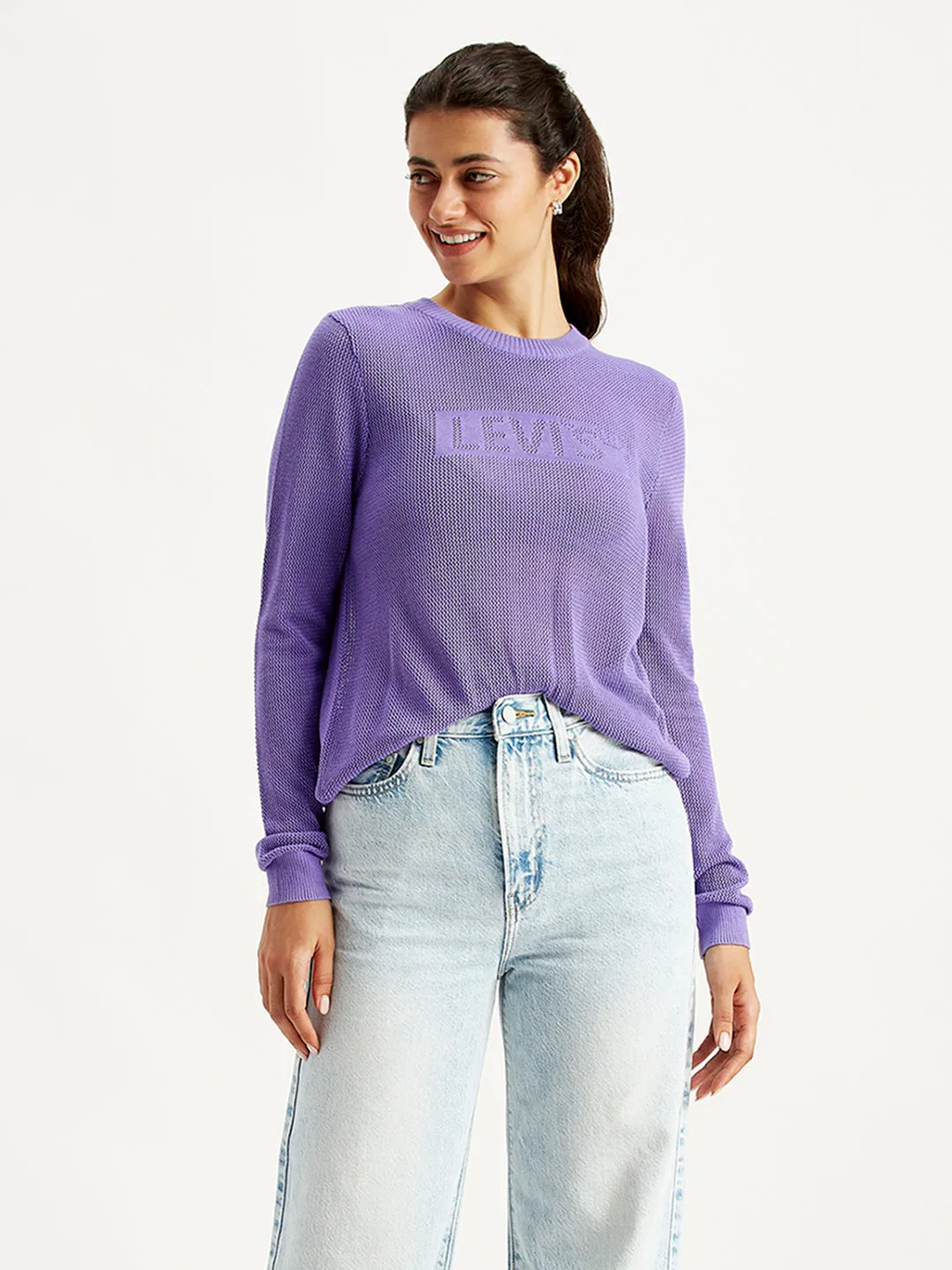 Women's Brand Logo Purple Crew Neck Sweater