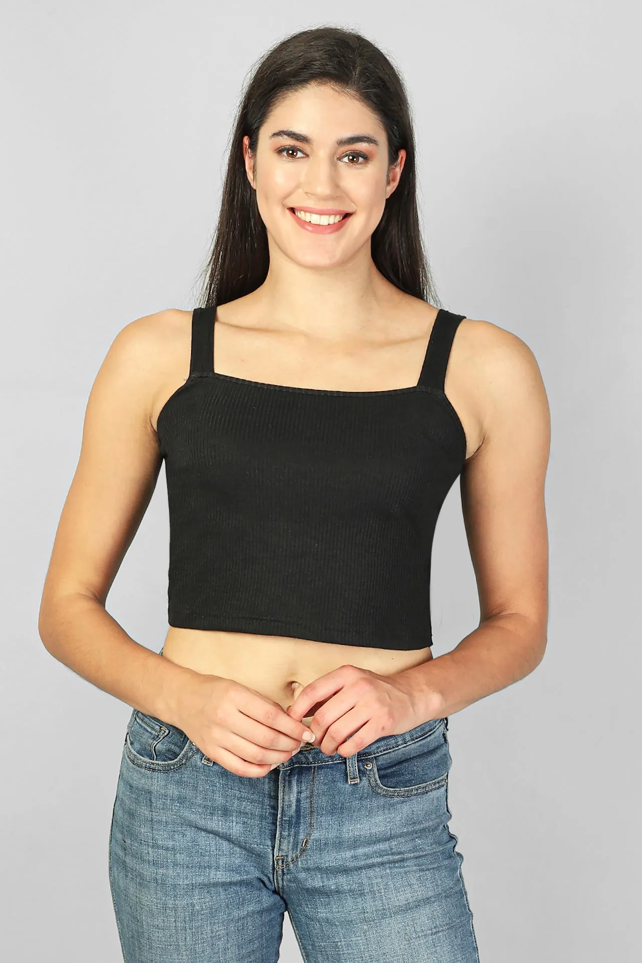 Women's Strappy Rib Cropped Top