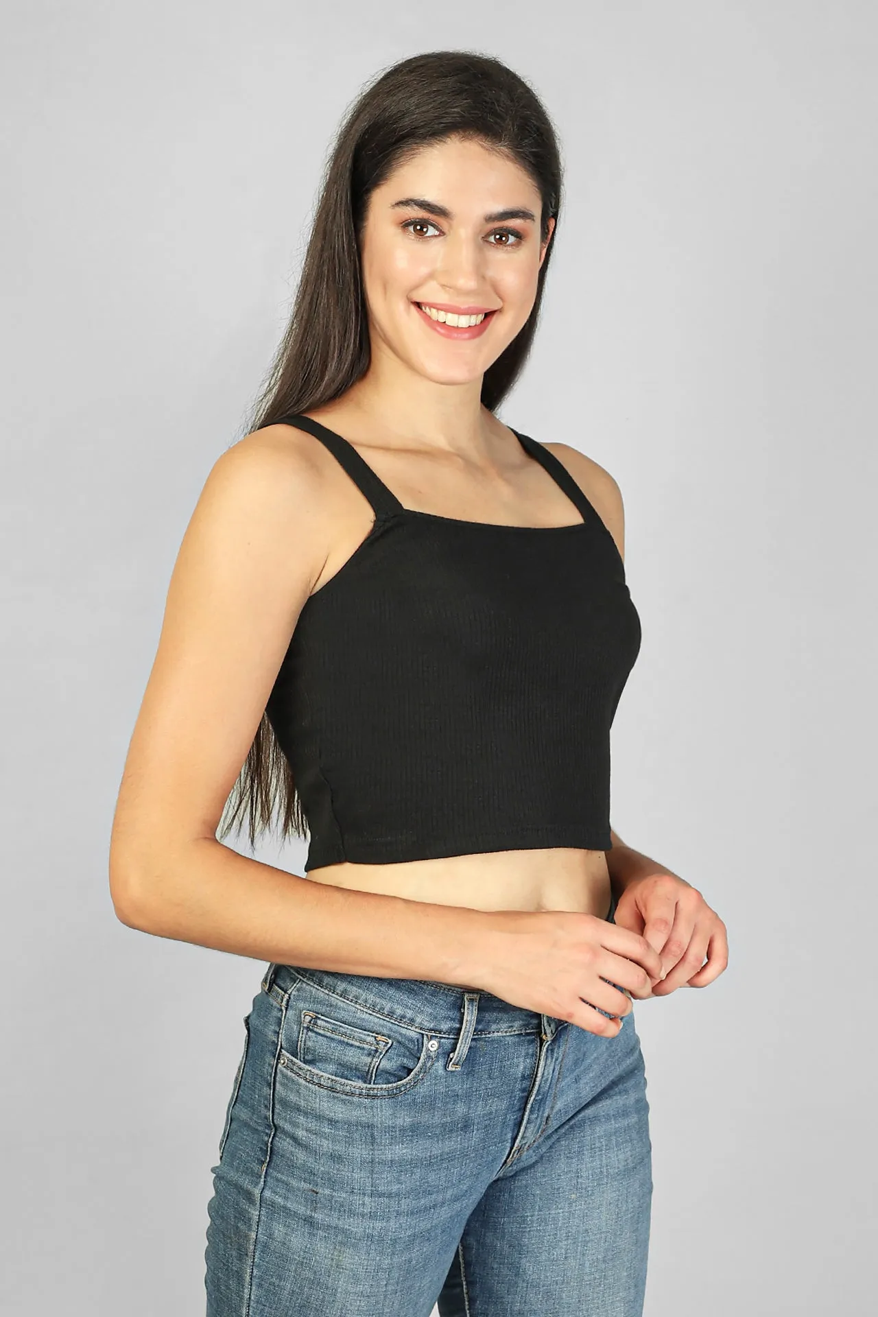 Women's Strappy Rib Cropped Top