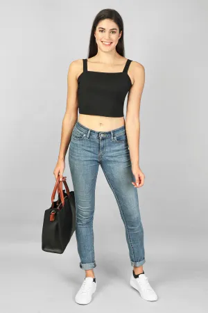 Women's Strappy Rib Cropped Top