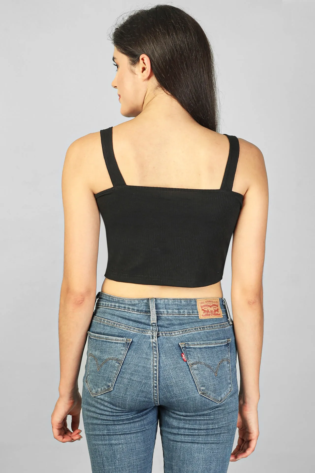 Women's Strappy Rib Cropped Top