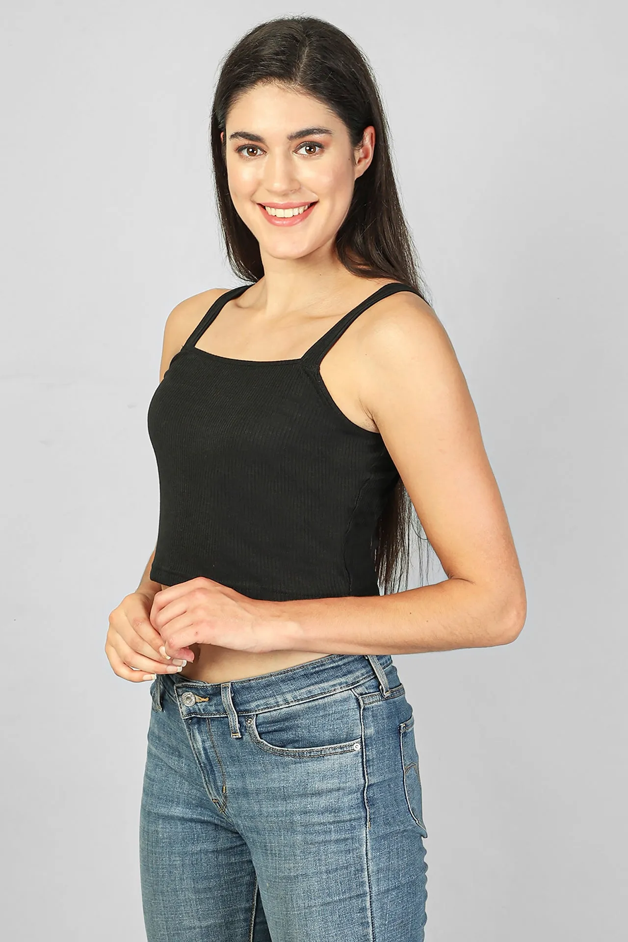 Women's Strappy Rib Cropped Top